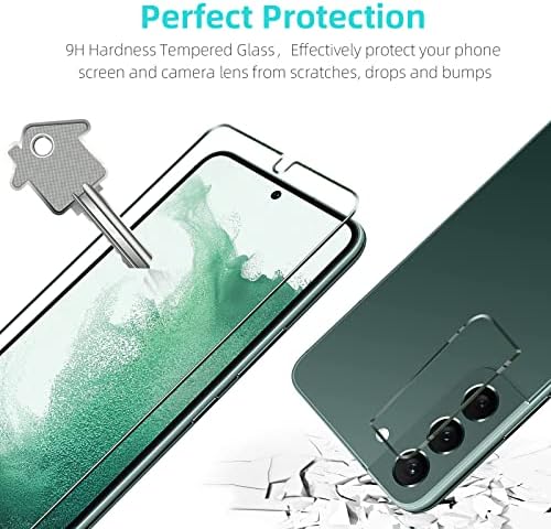 Wonantorna Tempered Glass Compatible with Samsung Galaxy S22+/S22 Plus 5G Screen Protector, 2 pack Glass Screen Protector and 2 pack Camera Lens Protector, Easy to Install, Bubble-Free, Anti Scratch