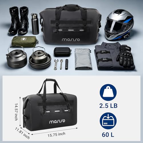 Bolsa de deporte impermeable MOSISO para motocicleta de 60L, gran capacidad, con correas para hombro, bolsillos con cremallera y 4 correas de liberación rápida, cierre enrollable, negra miniatura 6