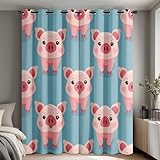 Generisch Cartoon Schwein Vorhänge Wohnzimmer, Vorhang Blickdicht Niedliches Schweinchen Kinder Gardinen mit Ösen Schlafzimmer, Thermo Verdunklungsvorhänge 2er Set H160 x B140 cm pw&90