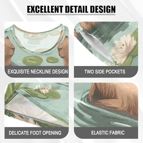 Pajama Sets Short Sleeve Swimming Capybara Pattern Soft Cotton Summer Sleepwear 2 Piece PJS Size 5-14T3