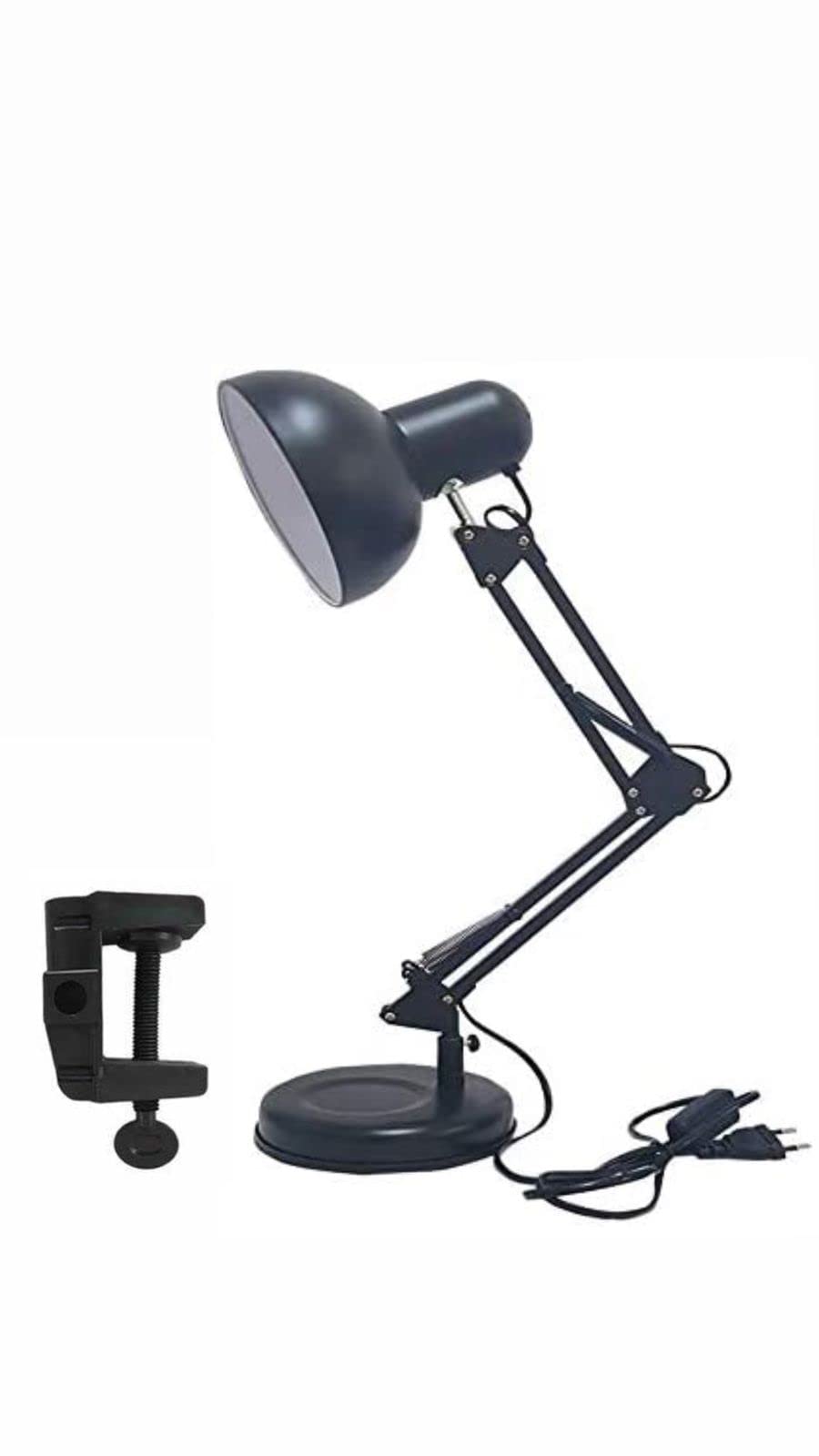 Lámpara de escritorio con abrazadera ajustable de 26 pulgadas de altura, lámpara de mesa de metal con brazo oscilante, cuello de cisne y pantalla giratoria de 360°, base E26 (bombilla no incluida