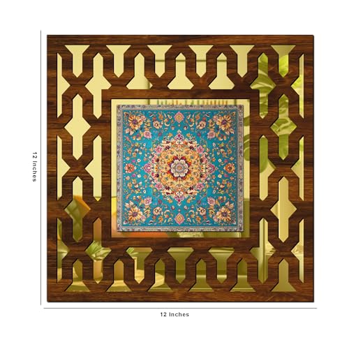 Image of Wooden Turkish Mirror Wall Decor Panel for Home Decor Living Room Bed Room Office (AD7, 12X12 Inches, Set of 2)