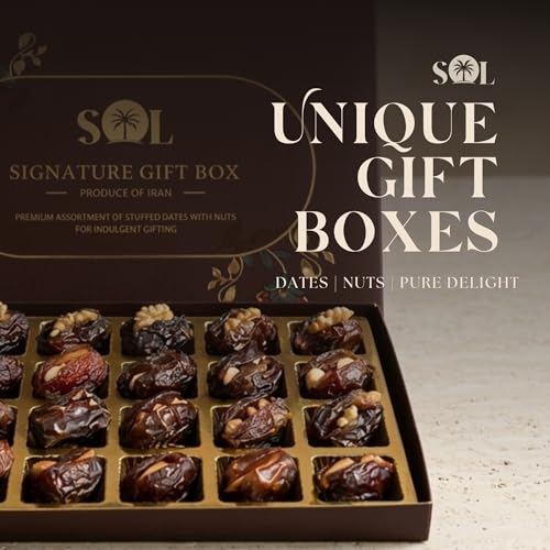 Image of Premium Dates Gift Box with Assorted Nuts - Stuffed Khajoor with Almond, Pistachio, Hazelnut & Walnut | Healthy Dry Fruit Snack | Luxury Gift Pack (24 Pcs)