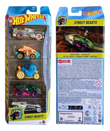 Image of Hot Wheels Car 2025 Street Beasts Pack of 5 (Duck N Roll, Hotweiler, Ratical Racer, Piranha Terror, Vampyra) Multi - Color, 3+ Years