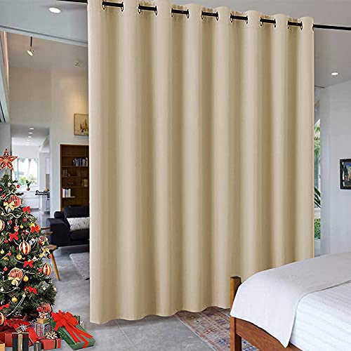 RYB HOME Decor Freestanding Office Partition Wall Divider, Contemporary Blackout Curtain Panel Anti-Rust Grommet Top for Home Theatre   Bedroom   Storage, 8 ft Tall x 15 ft Wide, Cream Beige, 1 Piece