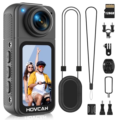 Movcan S70 Body Camera with Audio and Video Recording, HD 1520P Body Cam with 180° Rotating Lens, Thumb Size Hands Free Recording Body Worn Camera, Portable Camcorder for Work (128GB, Black)