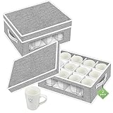 VERONLY Paquete de 2 cajas de almacenamiento para tazas y tazas de café con divisores, contenedores de almacenamiento de China con carcasa dura con 24 compartimentos para tazas que se mueven y