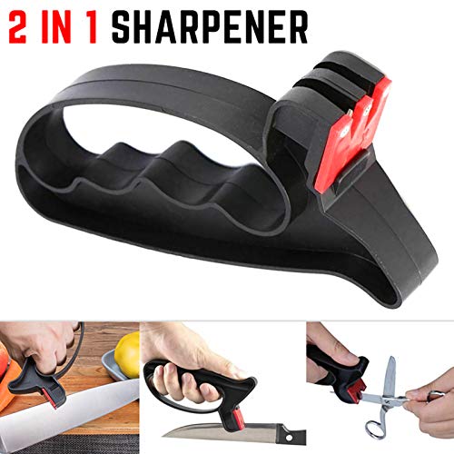 Syfinee Handheld Knife Sharpener cissor Sharpener and Tool Sharpener 2 In 1 Professional Handheld Sharpener Scissors Blades Sharpening Tool Full Length Safety Guard Provides Safe Keen Edge Sharpening