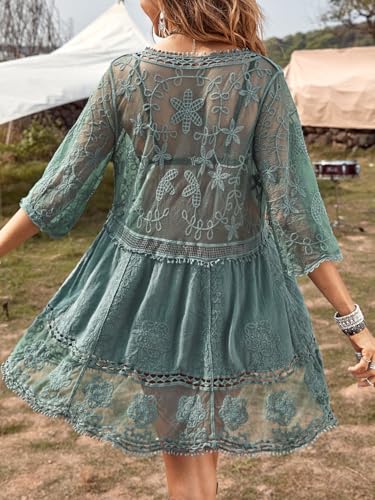 MakeMeChic Women's Short Sleeve Plunging Beach Cover Up Dress Swimsuit Cover Up2