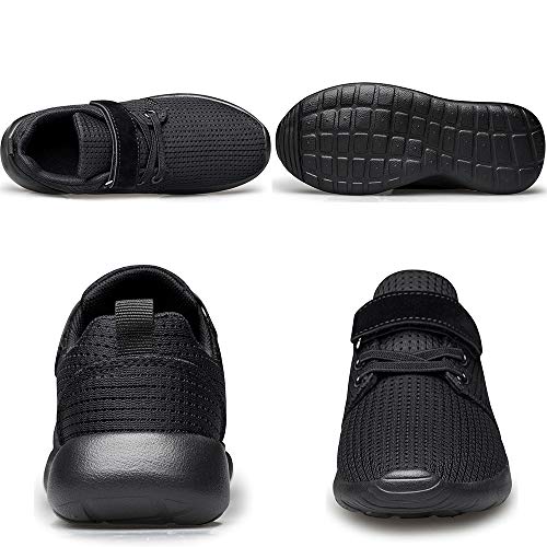 TOEDNNQI Boys Girls Sneakers Kids Lightweight Breathable Strap Athletic Running Shoes for Toddler/Little Kid/Big Kid Allblack Size 2