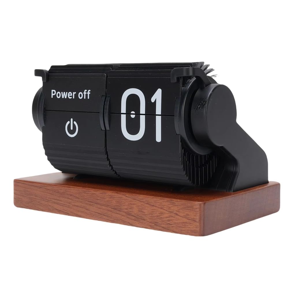 IJSDNVJNDX Wood Base Vintage Flip Clock Battery Powered Mechanical Automatic Page Turning for Living Room Black