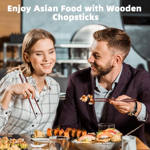 Image of Antner 5 Pairs Hardwood Chopsticks Japanese Style Reusable Hand-Carved Chopsticks Natural Wood Chop Sticks with Gift Box, Dishwasher Safe