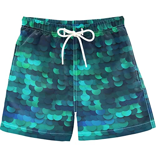 visesunny Cool Mermaid Scale Boys Funny Toddler Swim Trunks Boy Bathing Suit Quick Dry Kids Beachwear Sports Running Board Shorts