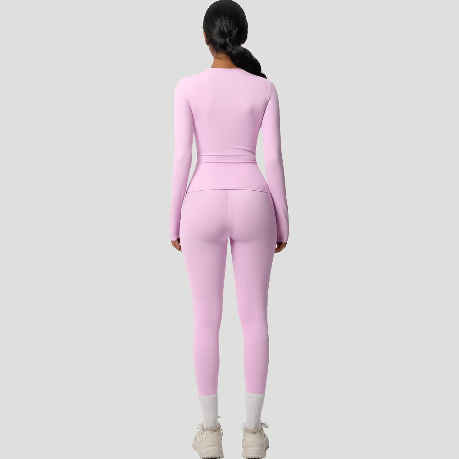 2 Piece Women’s Workout Set – Long Sleeve Athletic Top and High-Waisted Leggings - Image 5