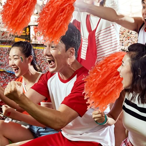 Faxco 12Pack Cheerleading Pom Poms Plastic Pom Poms Sports with Baton Handle Dance Cheer for Rooters Cheering Squard Cheering Team Game Football Basketball Club Stage Performance Celebration (Orange) - Thumbnail 5