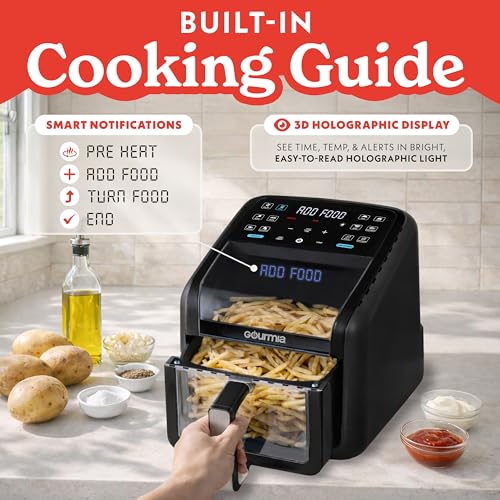 Gourmia Air Fryer 7 QT - Easy View Panorama Window & Interior Light, Guided Cooking with 12 One-Touch Presets, FryForce 360, Dishwasher Safe Accessories, Black by Gourmia - Image 6