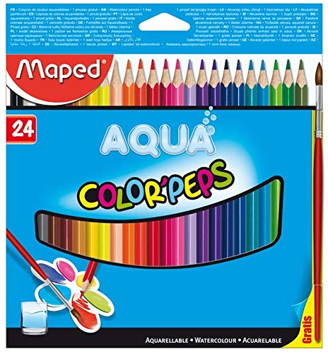 Lápis de Cor Aquarelável + Pincel de Madeira, Maped, Color Peps, 836013, 24 Cores