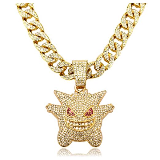 IDRUPACE Miami Mens Cuban Link Chain Silver Gold Plated Bling Cuban Necklace Diamond Chain for Men 13MM iced out chain Hip Hop Jewelry (Gold Chain+Elves Pendant, 24.0 Inches)