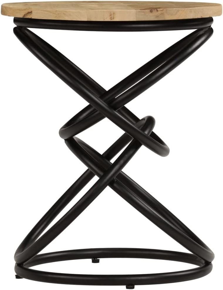 vidaXL Industrial End Table with Solid Mango Wood Round Top, Iron Legs, Vintage, Fully Handmade, Polished and Lacquered, Ideal as Side Table or Coffee Table, 15.7"x19.7" Brown and Black
