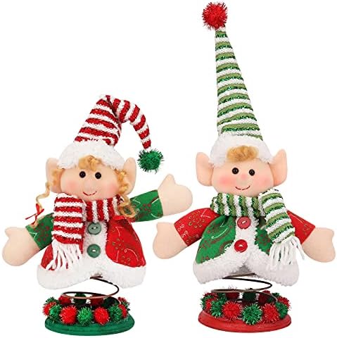 Yecence Christmas Elves Desktop Decorations Plush Doll 12 Inch Swing Figurines Home OfficeTabletop Décor Holiday Adorable Gifts for Boy and Girl Set of 2