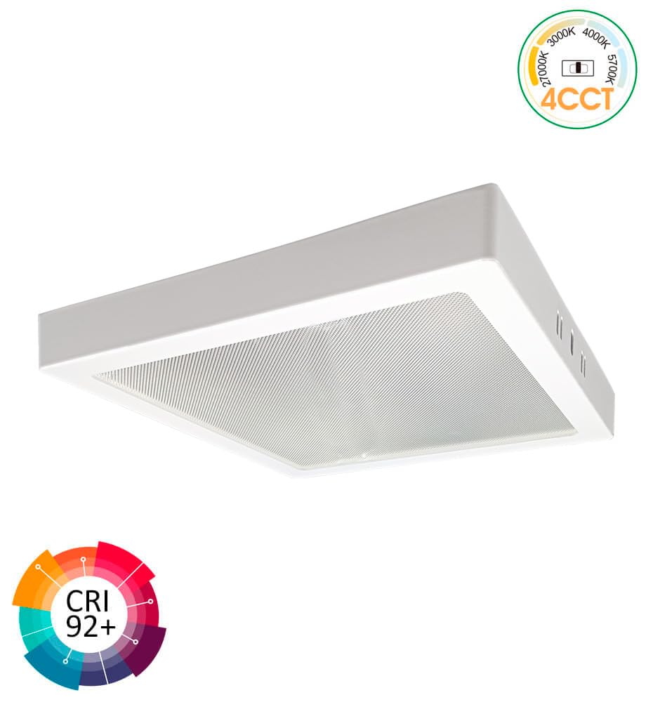FactorLED ¡NOVEDAD! Plafón Led Cuadrado, 24W (240W), 2880Lm, 21cm, Downlight Panel Superficie para Techo, Antideslumbramiento, Luz Seleccionable 4CCT 2700K-3000K-4000K-5700K (10, 21 mm)