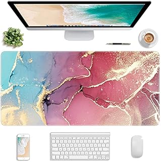 Atufsuat Extended Gaming Mouse Pad, XXL Large Desk Pad 30 x 14 Inch, Big Computer Keyboard Mousepad, Waterproof Mouse Mat with Stitched Edges and Non-Slip Base for Office Gaming, Colorful Marble