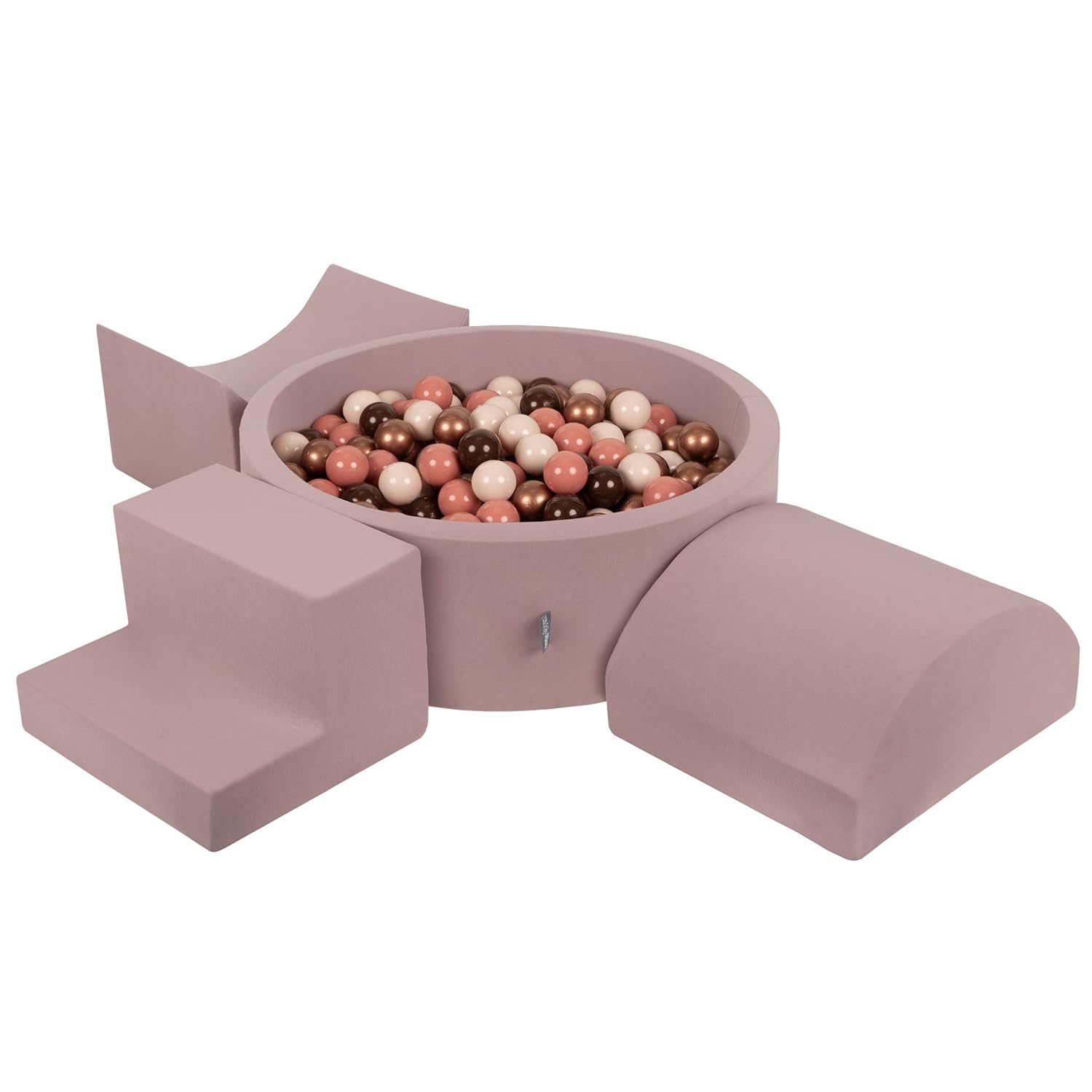 KiddyMoon Foam Playground For Kids With Round Ballpit (200 Balls ∅ 7Cm/2.75In) Soft Obstacles Course And Ball Pool, Heather: Brown/Copper/Pastel Beige/Salmon