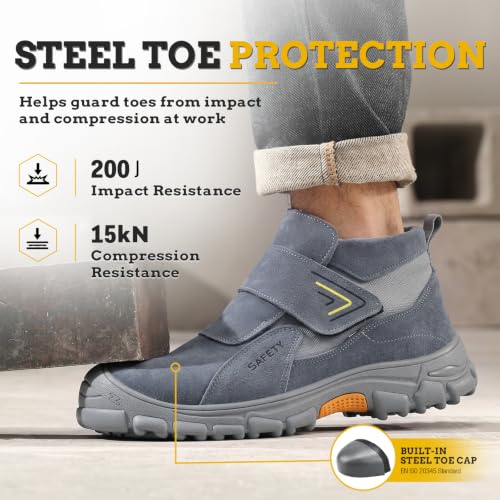 Image of GLANOUDUN Steel Toe Boots for Men, Welding Work Boots with Puncture-Resistant Midsole, High Top Hook and Loop Safety Footwear for Welding Workshop Construction Warehouse Factory
