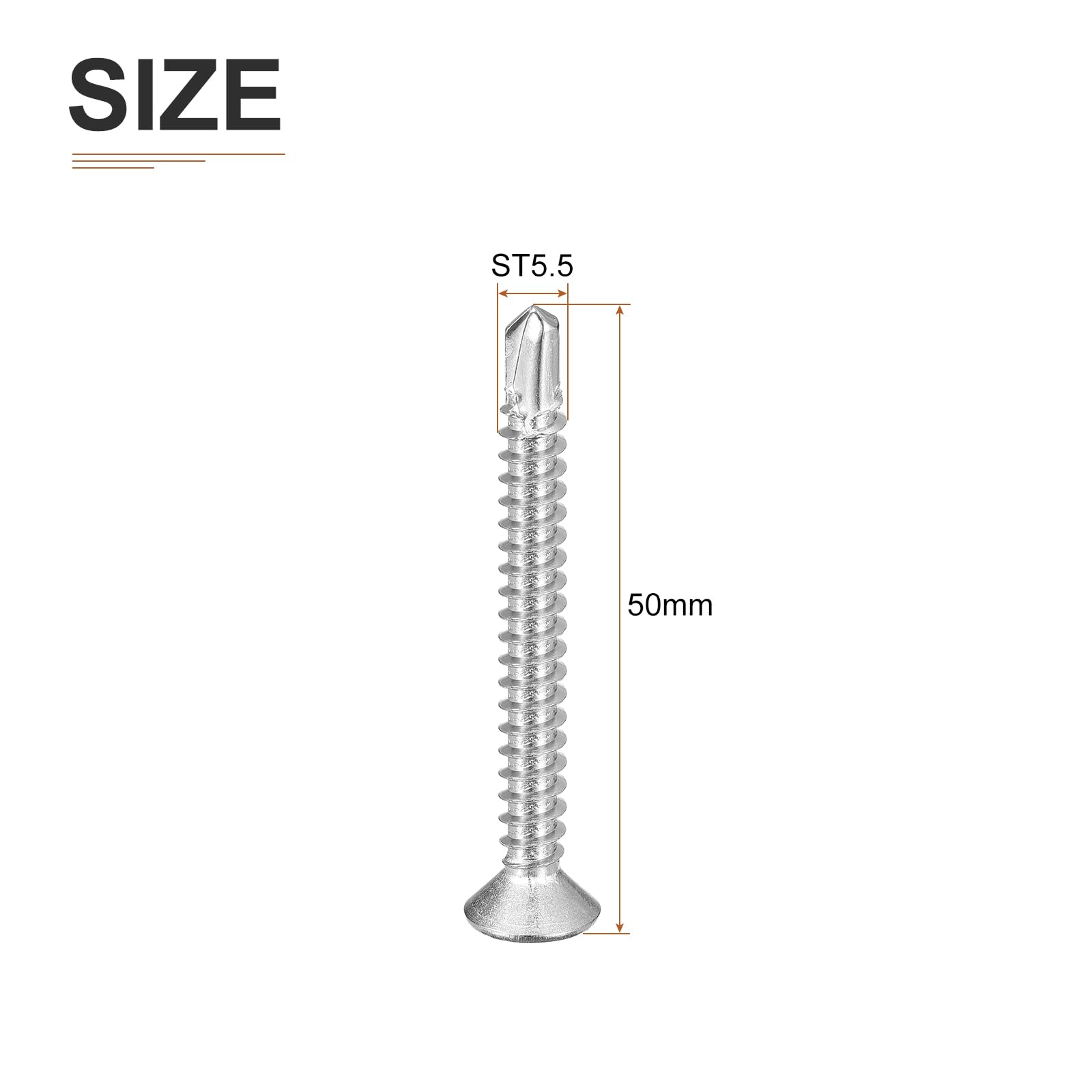 DTGN 25Pcs ST5.5x50mm Self Drilling Screws, 410 Stainless Steel Flat Head Phillips Sheet Metal Screw - Image 2