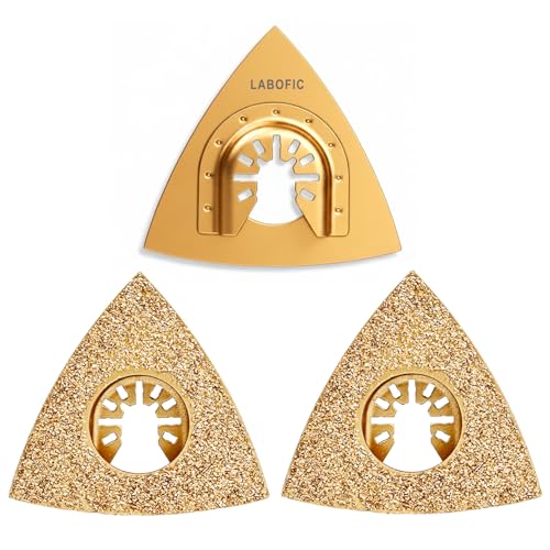LABOFiC 3Pcs Universal Carbide Oscillating Tool Blades, Triangular Carbide Grit Rasp Blades for Sanding Grinding Rasping Tile Grout Mortar Concrete Masonry