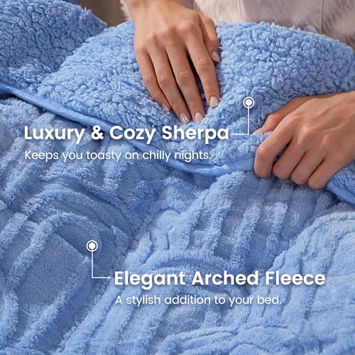 Image of Sherpa Fleece Adult Weighted Blanket Great for Sleep, 15 lbs Dual Sided Soft Fuzzy Heavy Blankets for Couch Bed Sofa, Cozy Warm Fluffy Arched Jacquard Throw for Winter (Blue, 48 inch x 72 inch, 15 Pounds)