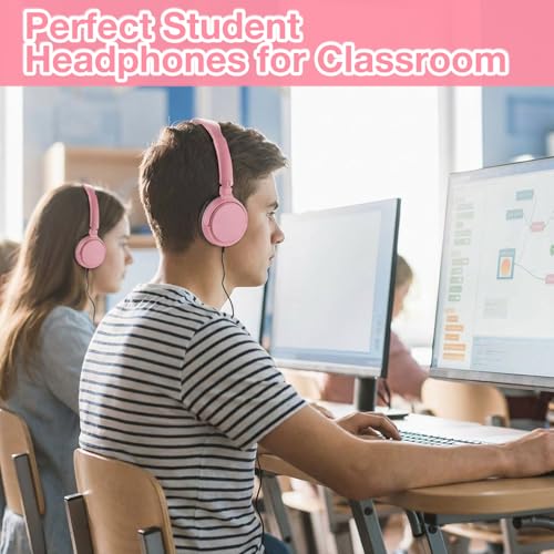 Image of Yunsailing 18 Pack Classroom Headphones Bulk, Wired Headphones,Pink