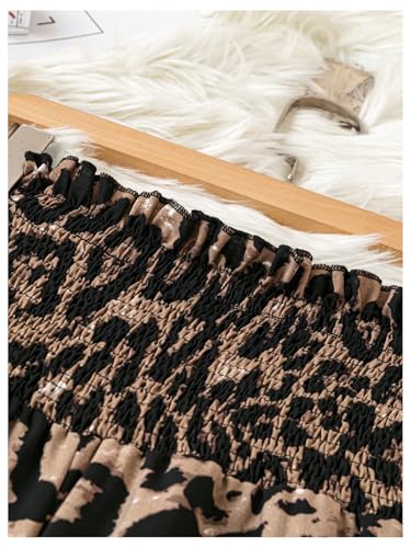 MakeMeChic Women's Plus Size Leopard Print Shirred Elastic Waist Wide Leg Pants Trousers3