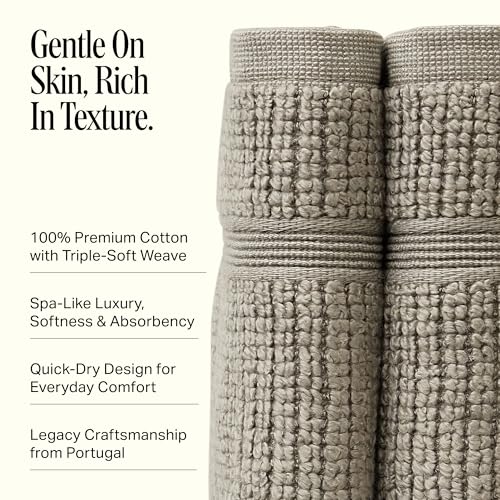 Image of Preston Lane Douro Washcloth Set - 2 Pack Luxury Cotton Towels, Ultra Soft & Absorbent, Quick-Dry Spa-Quality Bathroom Towels, Made in Portugal, Eucalyptus 12 x 12