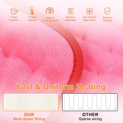 Image of Heating Pad,Electric Heating Pads,Heating Pad for Back,Fuchsia,33x17 Inch