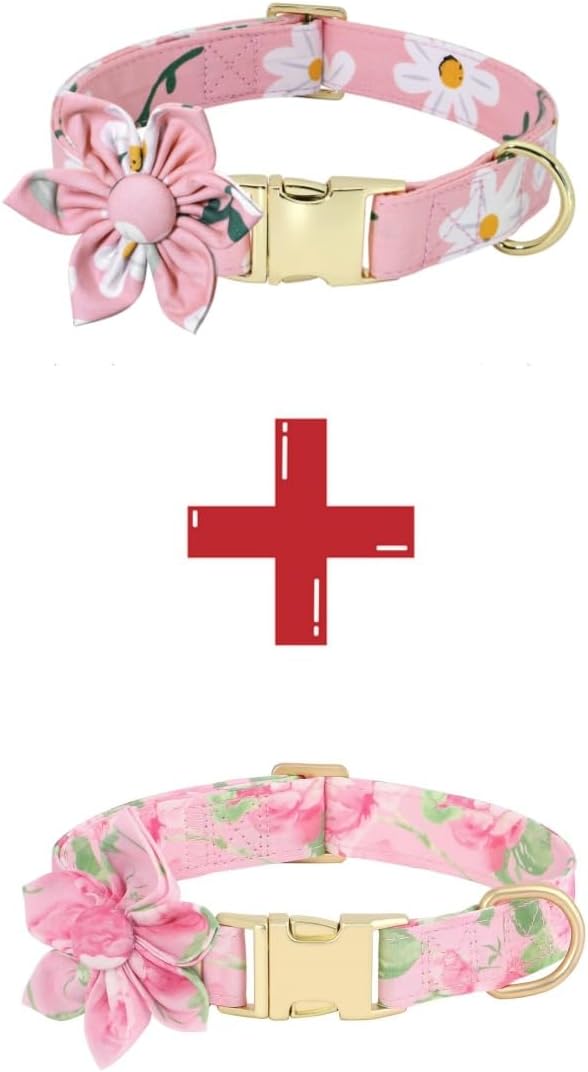 Beirui Cute Girl Dog Collars for Small Medium Large Dogs, Multiple Floral Patterns Female Pet Dog Collars with Flower for Wedding Holiday
