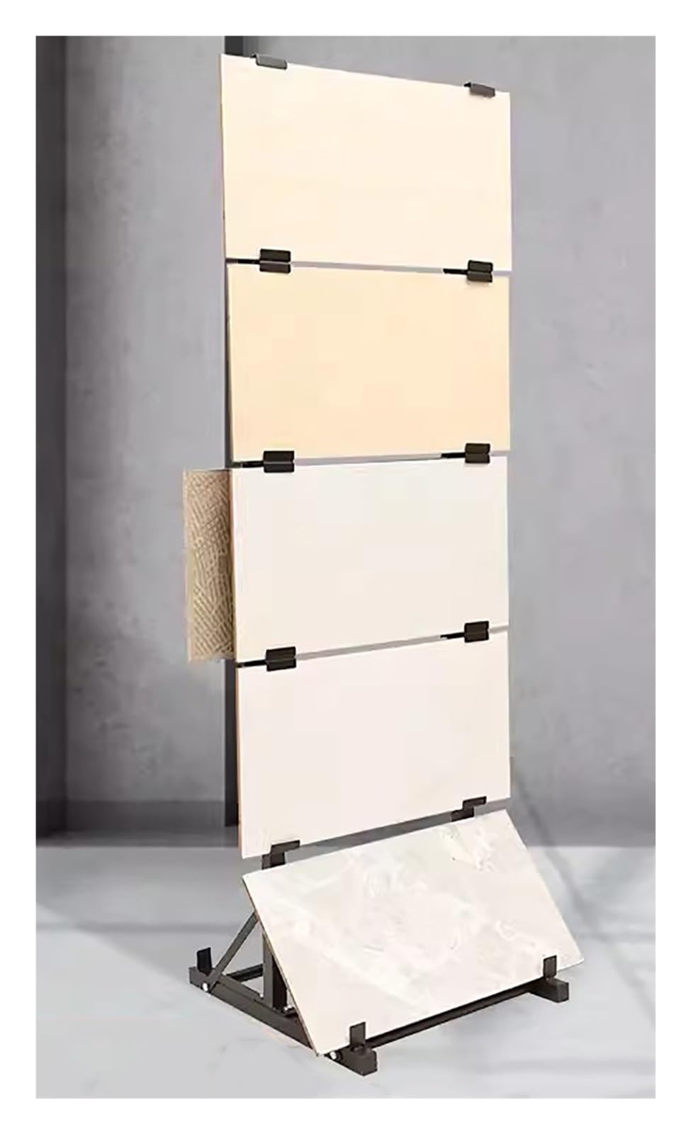 Présentoir à carreaux de céramique d'une stabilité absolue avec rack métallique double face