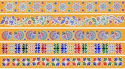 Image of Rangoli Kolam Stickers for Home Entrance & Pooja Room | Vinyl /Self Adhesive, Waterproof, Floor Decoration for Diwali, Navratri & Festivals (Combo Pack of 5) (Color Border CP5)