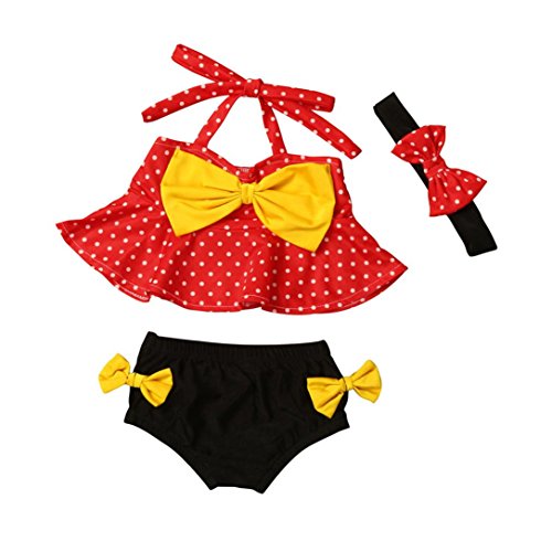 AMA(TM) 3PCS Toddler Baby Girls Top Briefs Headband Bikini Set Summer Swimsuit Swimwear Bathing Suit Beachwear (24M, Red)