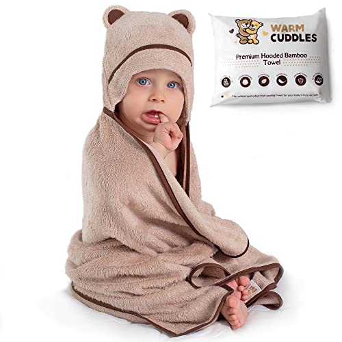 Image of Warm Cuddles Premium Baby Bath Towel - Rayon Made from Bamboo Hooded Baby Towels - Newborn Baby Towel with Hood - Large Hooded Towel for Newborn Infant Boy Girl (Beige)