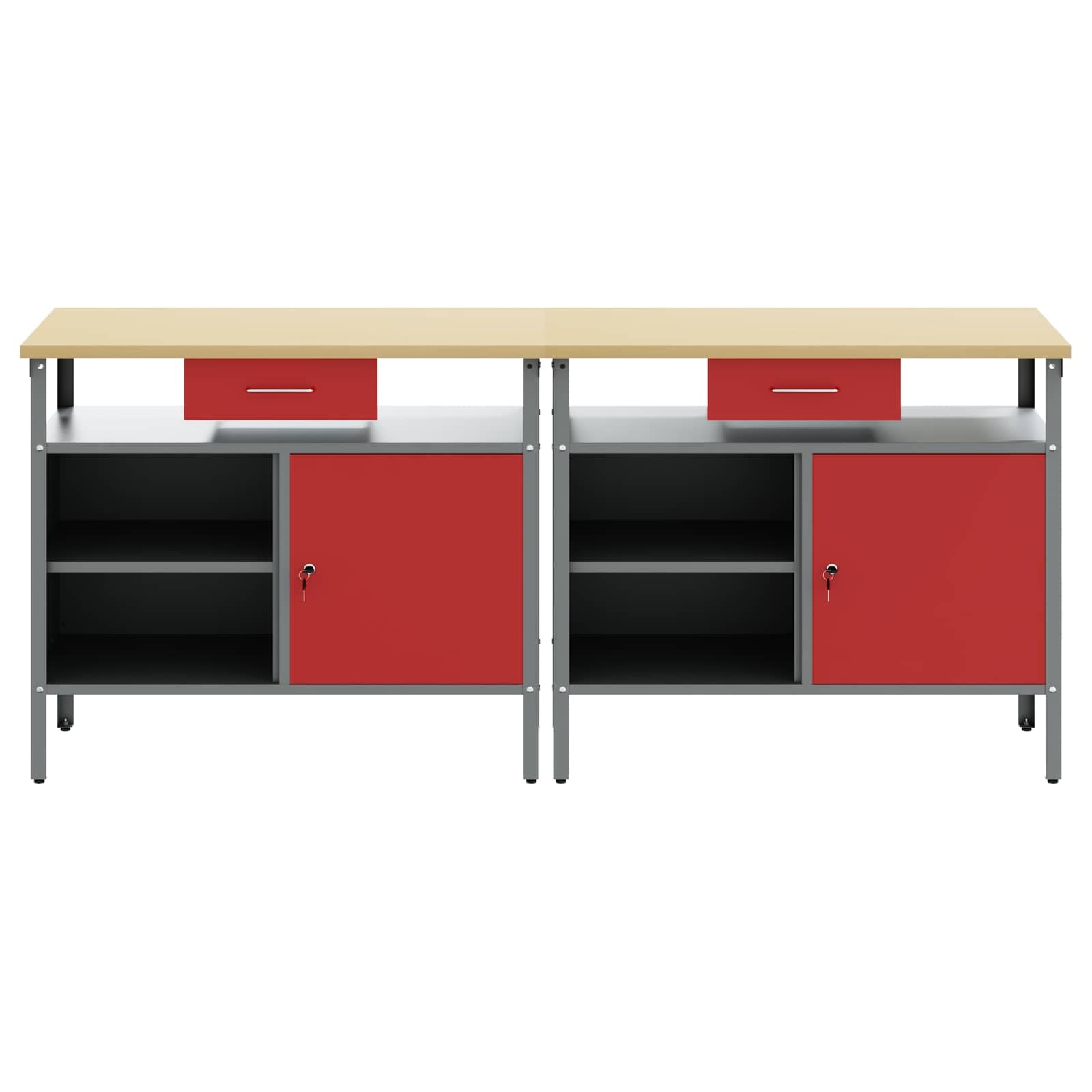 Juego de banco de trabajo de estilo industrial con estantes de metal, 2 unidades, acero con recubrimiento en polvo para taller