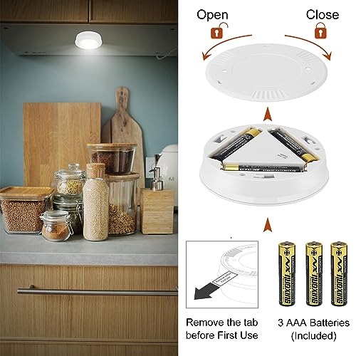 Image of LUXSWAY LED Puck Light, Ultra-Thin Touch Lights, Battery Operated, Tap Lights, Stick on, Under Cabinet Lighting, Ideal for Kitchen, Closets, Garage (Included 18 AAA Batteries, 6 Pack, White)
