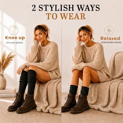 Image of Yacht & Smith 6 Pairs Women's Scrunched Slouch Socks, Cotton Boot Socks Bulk Pack for Everyday Comfort & Style, Size 9-11