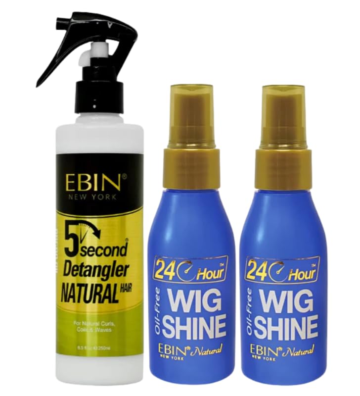 2X 24 Hour Wig Shine Spray - 2oz + 5 Second Argan Oil Natural Detangler - 8.5oz by EBIN New York – Lightweight Wig Spray and Hair Detangler for Knots, Shine, and Moisture – Gift Set (3 Items)