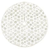 Falda de árbol de Navidad de 122 cm/48 Pulgadas para Decoraciones de Fiestas navideñas de árbol de Navidad Copo de Nieve de Lentejuelas Plateadas de Felpa Blanca (Blanco + Plateado) A