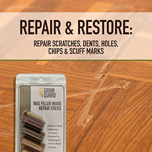 GRAIN GUARD Wachskitt-Holzreparaturstifte | Weißes Holz | 4 x 40 mm Möbel- und Bodenreparaturset | Mehrere Oberflächen: Holz, Kunststoff, harte Oberflächen | Zum Anpassen der Farbe mischen