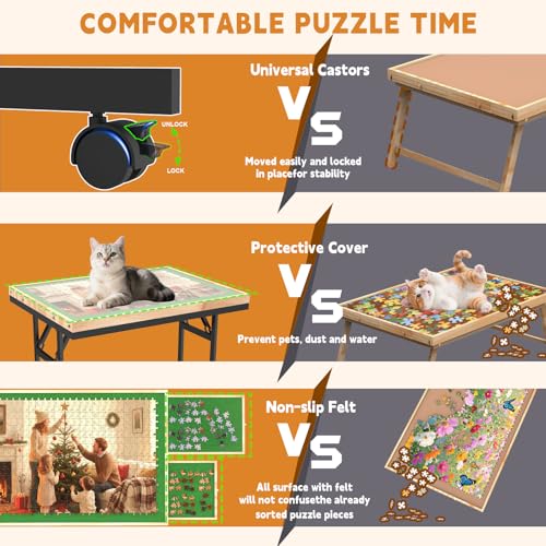 Image of Doerpuz Puzzle Table with Folding Legs, 1500 Pieces Puzzle Table for Adults with Drawers, Cover, Wheels, 5 Adjustable Up Angles Wooden Jigsaw Puzzle Board for All Ages