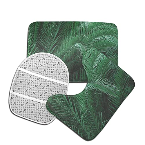 DIRYKILP Badematte + Konturmatte + WC-Deckelbezug, Blätter der Palme 3 Stück Badematten Set, mit rutschfester… – Bild 5