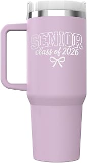 shop4ever Senior Bow 2026 Engraved Insulated Tumbler (Lavender) 40 oz | Graduation Gift For Graduates, Laser Engraved, Stainless Steel Travel Mug, Reusable Coffee Cup, Handle, Lid And Straw