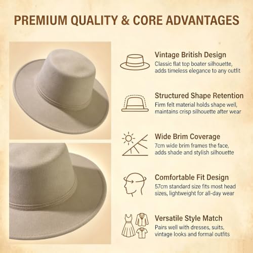 Image of Fedora Flat Hat Classic Wide Brim Cap Panama Style Jazz Hat for Wedding Party Talent Performance Xmas Gift Unisex